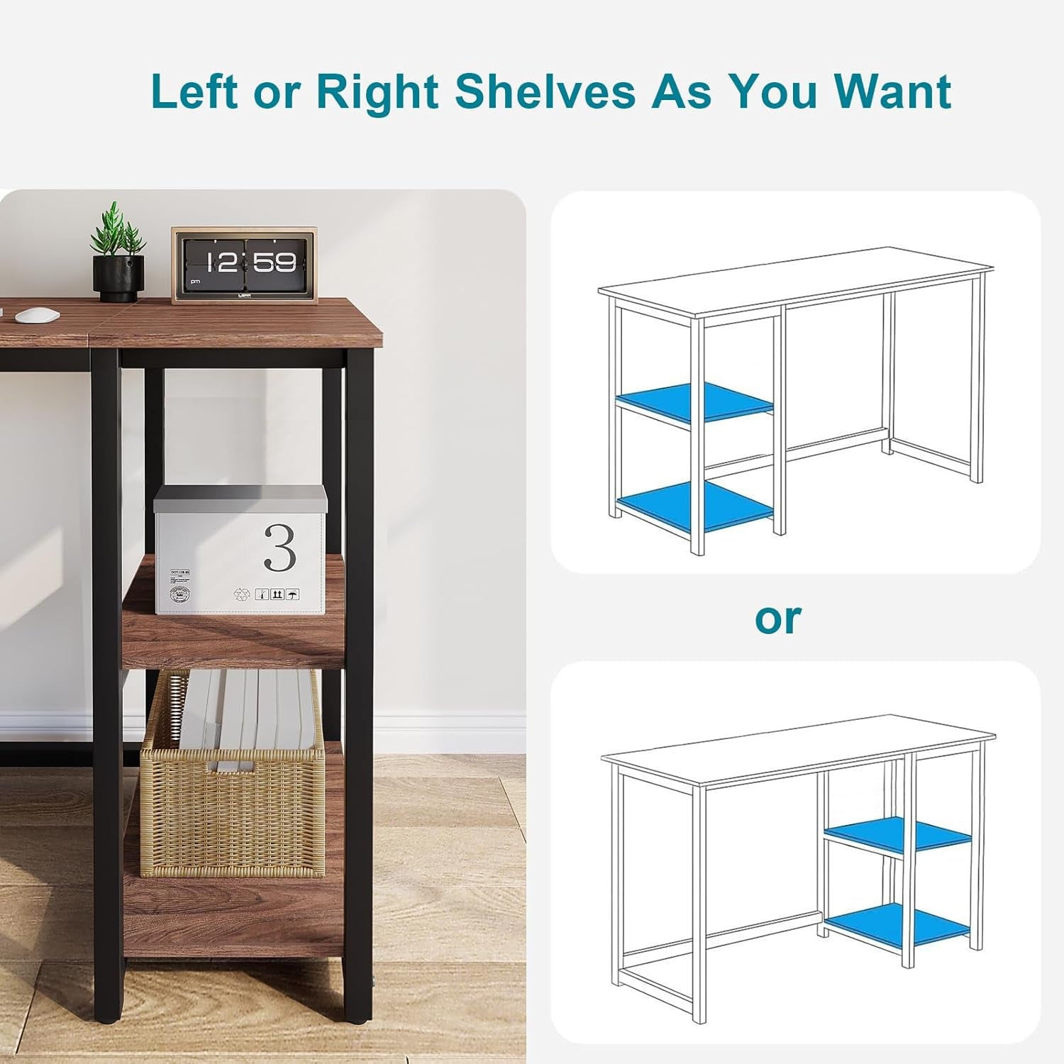 40 Inch Computer Desk With 2 Shelves Brown Sturdy Home Office Gaming Desk - Gear for Gamers
