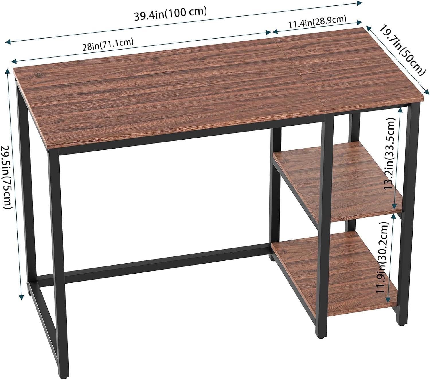 40 Inch Computer Desk With 2 Shelves Brown Sturdy Home Office Gaming Desk - Gear for Gamers