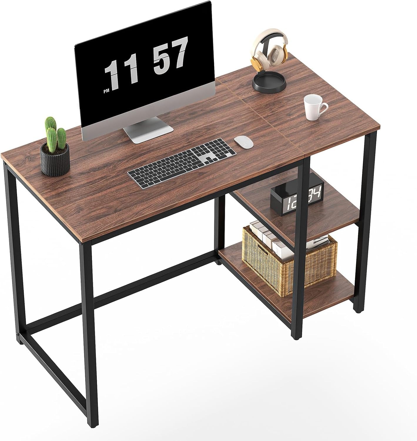 40 Inch Computer Desk With 2 Shelves Brown Sturdy Home Office Gaming Desk - Gear for Gamers