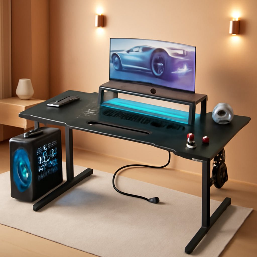 55 Inch Gaming Desk With LED Lights For Gaming Setup - Gear for Gamers