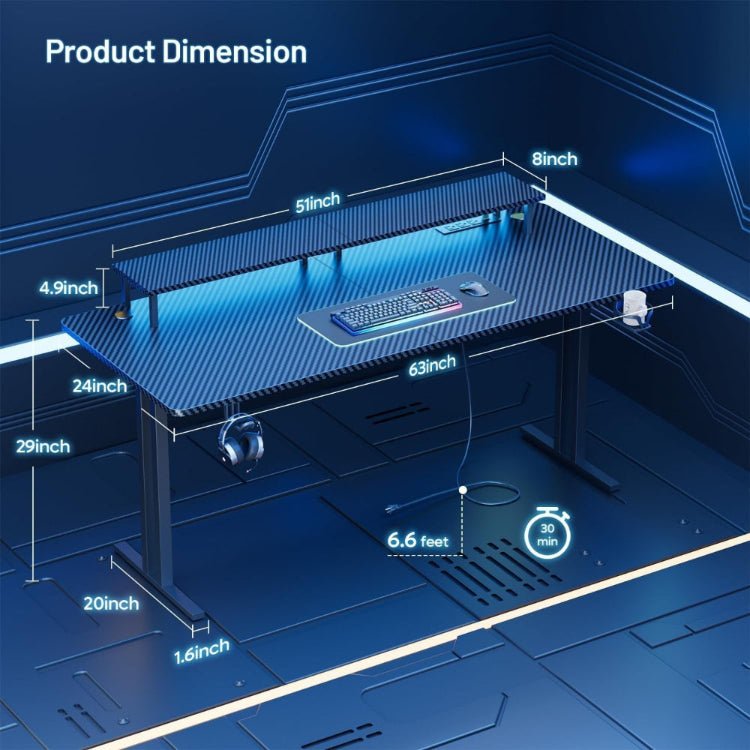 Ergonomic 63 Inch Gaming Desk With LED Lights - Gear for Gamers