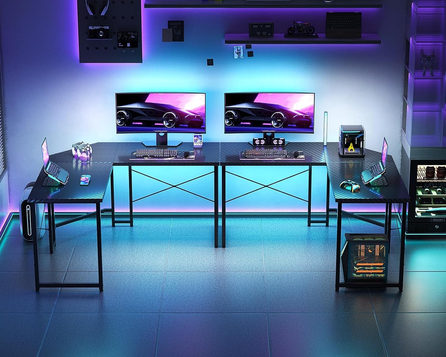 L Shaped Gaming Desk 51 Inch Computer Desk Carbon Fiber - Gear for Gamers