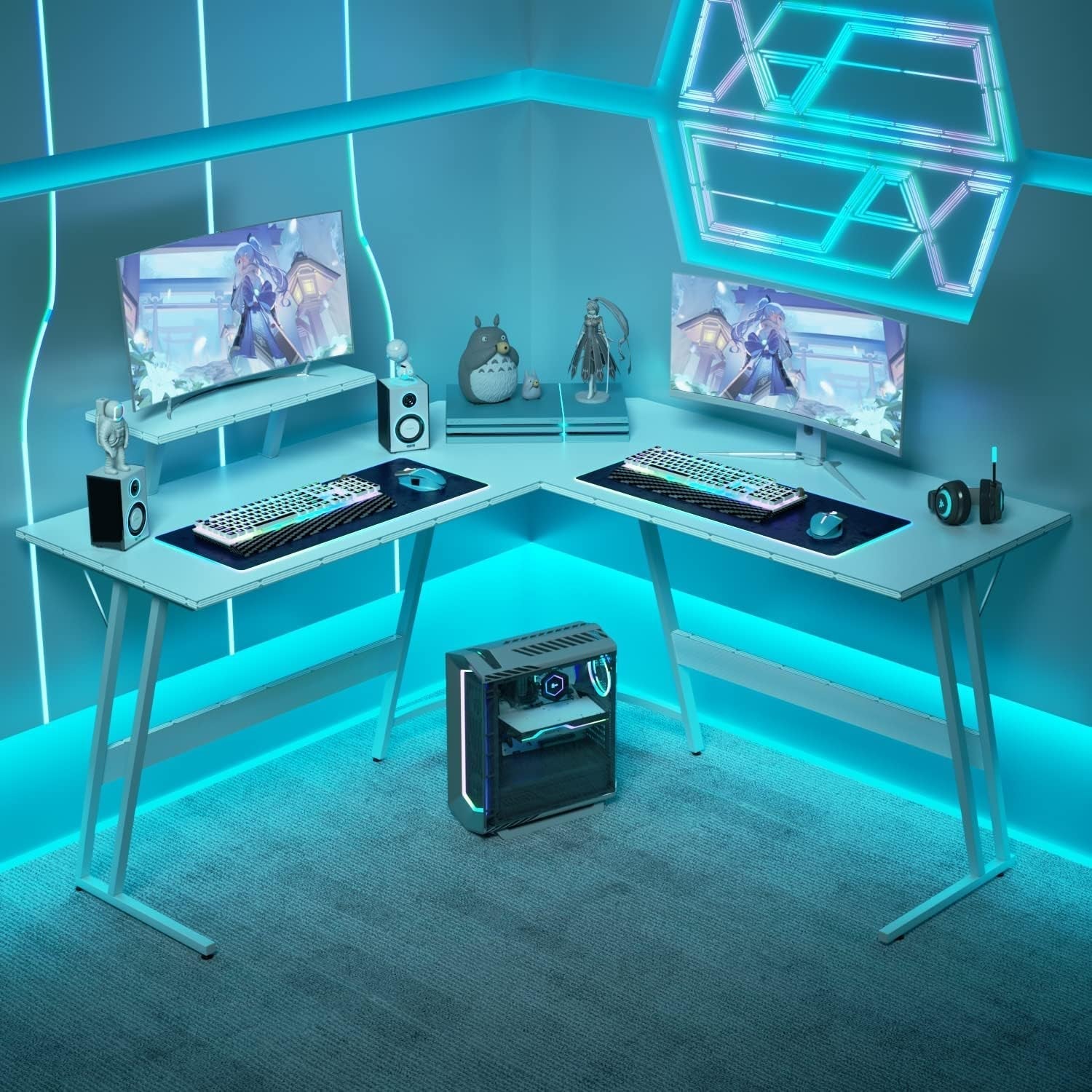 L Shaped Gaming Desk Blue 51 Inch Corner Computer Desk - Gear for Gamers