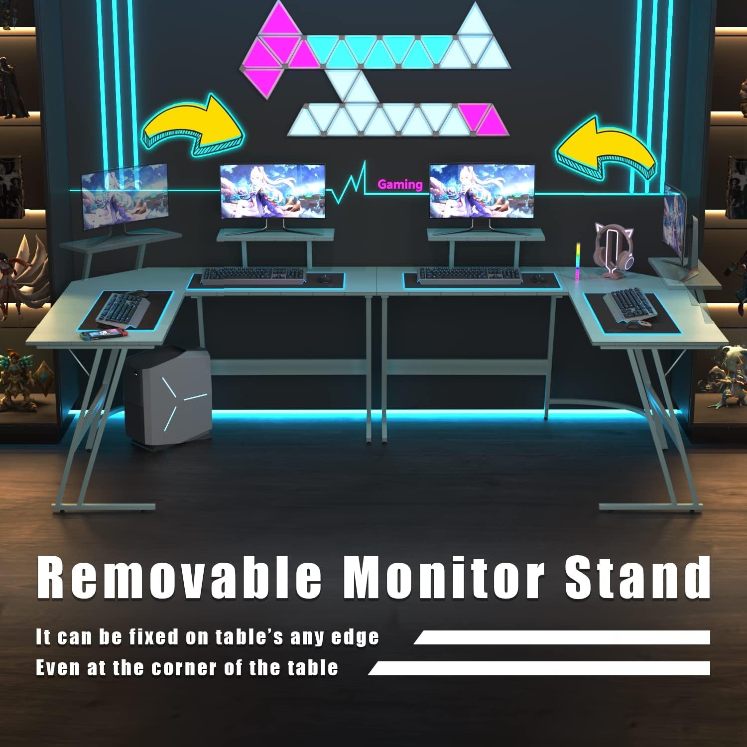 L Shaped Gaming Desk Blue 51 Inch Corner Computer Desk - Gear for Gamers