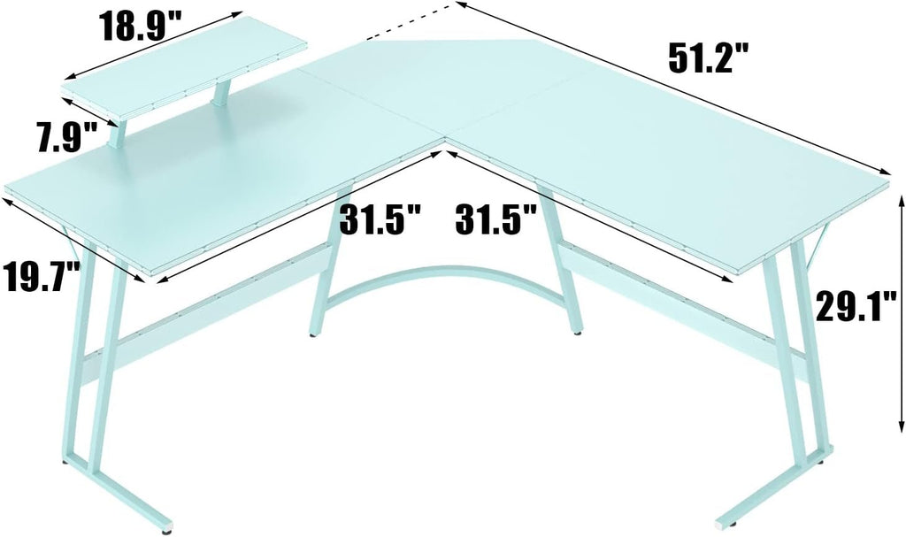 L Shaped Gaming Desk Blue 51 Inch Corner Computer Desk - Gear for Gamers
