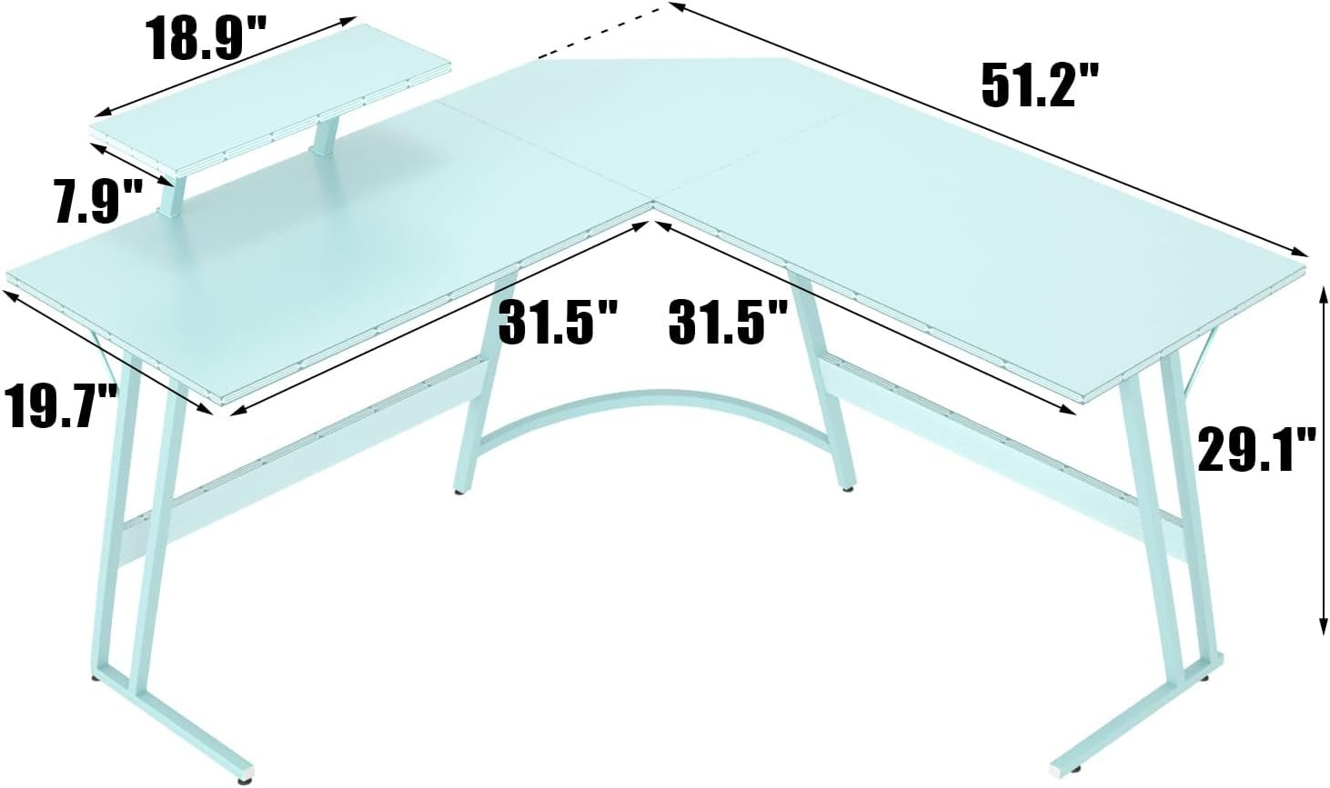 L Shaped Gaming Desk Blue 51 Inch Corner Computer Desk - Gear for Gamers