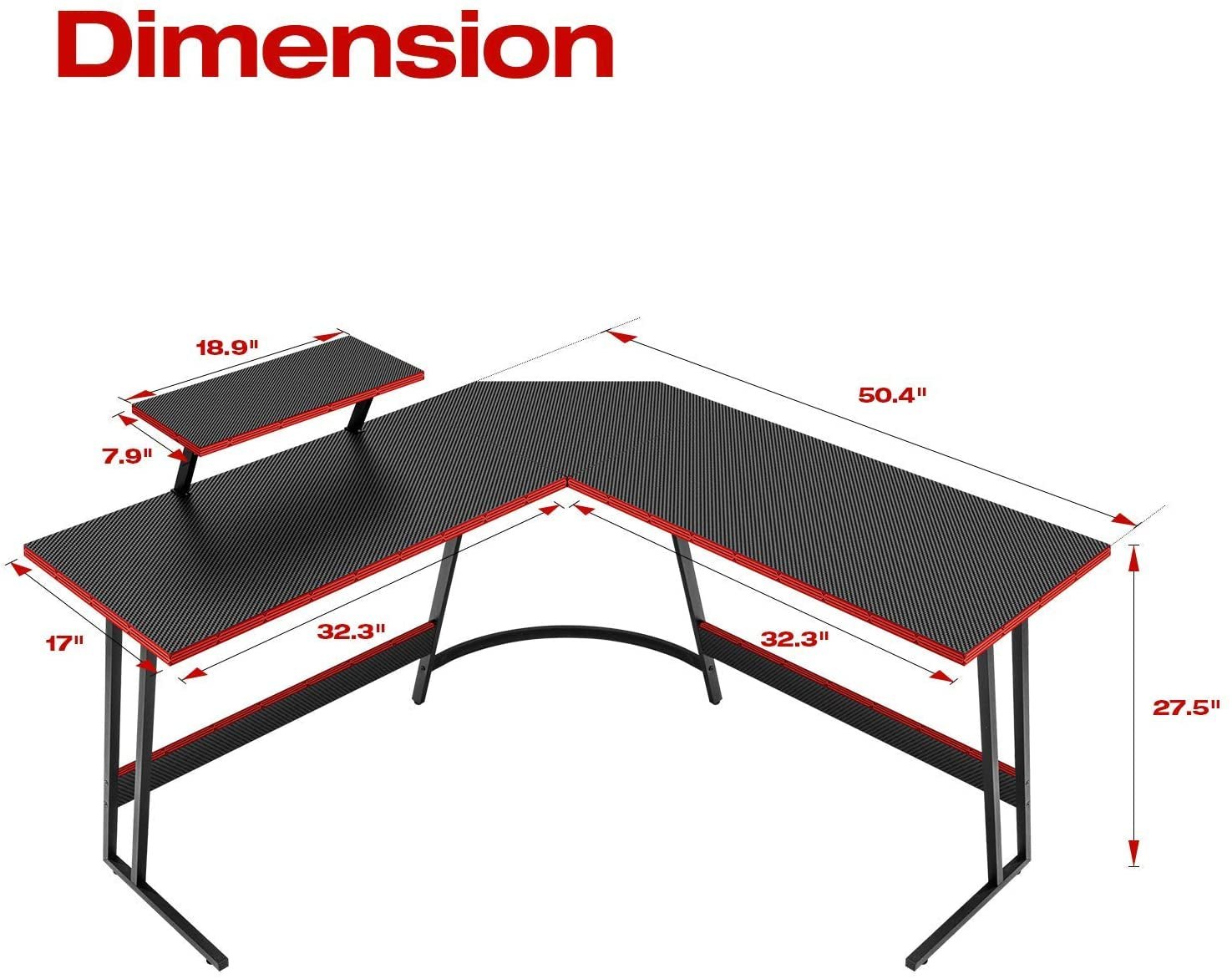 L Shaped Gaming Desk With Monitor Riser 51 Inch Corner Desk - Gear for Gamers