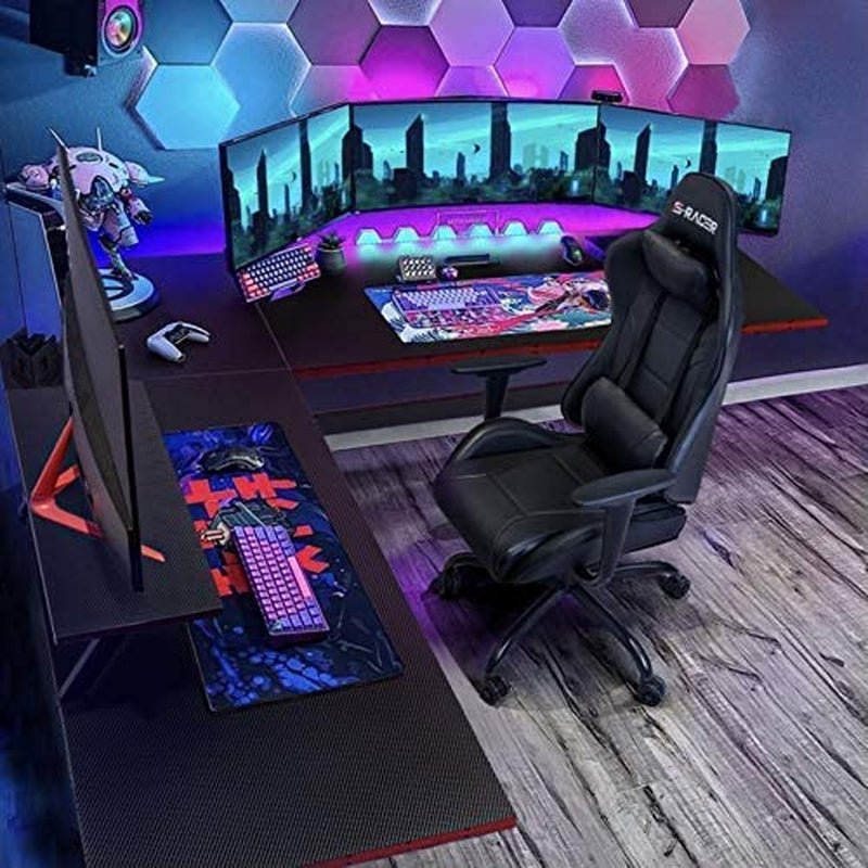 L Shaped Gaming Desk With Monitor Riser 51 Inch Corner Desk - Gear for Gamers