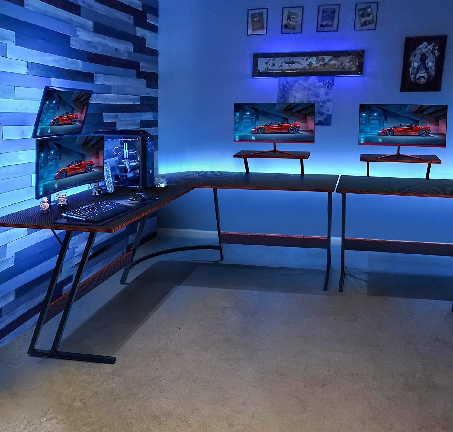 L Shaped Gaming Desk With Monitor Riser 51 Inch Corner Desk - Gear for Gamers