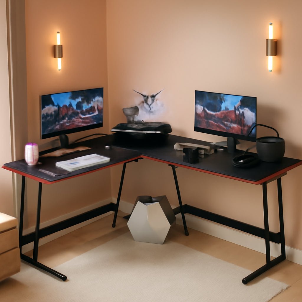 L Shaped Gaming Desk With Monitor Riser 51 Inch Corner Desk - Gear for Gamers